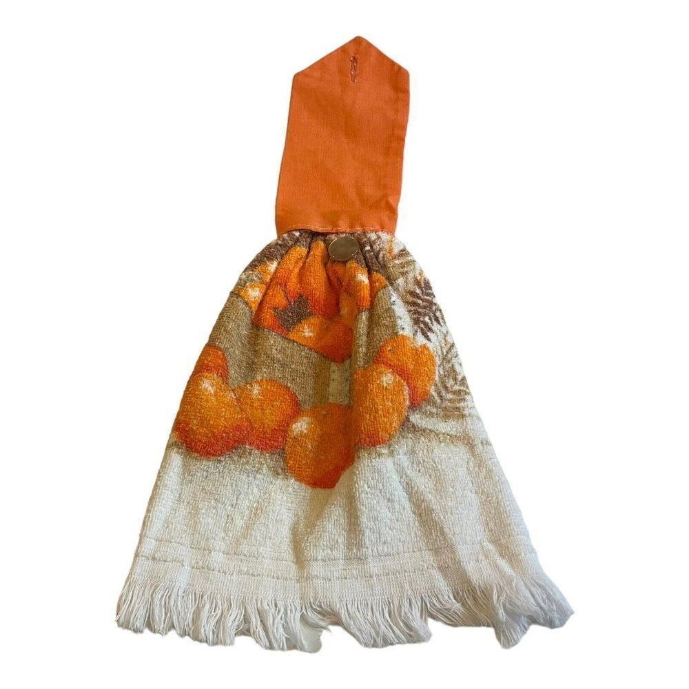 Fall Tomatoes Hanging Kitchen Towel Vintage Retro MCM 9x19.5 Terrycloth Pumpkin